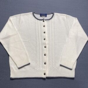 VTG Willow Ridge Sweater Cardigan Womens Large White Cable Knit Button Front USA